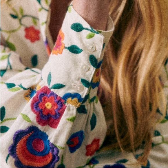 Sezane Alizia Dress in Multicolour Embroidered Flowers 40 Sz 8 - Picture 2 of 11